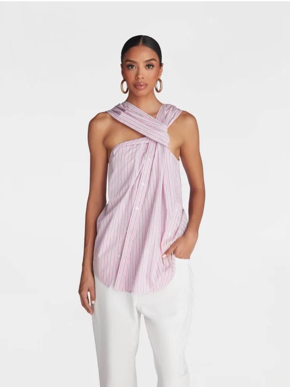 ‼️KBB by KAHLANA 'The Twist Neck Shirt' - Pink Striped